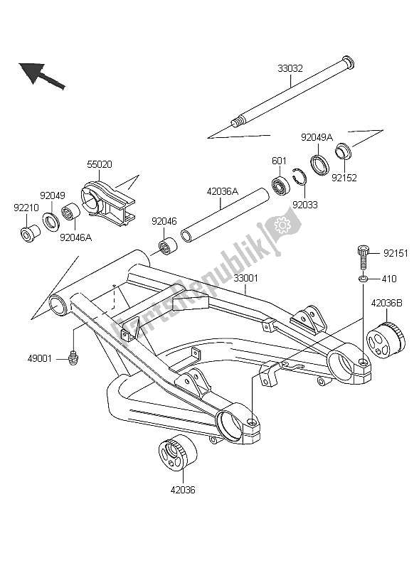 All parts for the Swingarm of the Kawasaki ZRX 1200R 2005