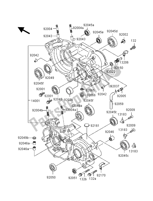 All parts for the Crankcase of the Kawasaki KX 250 2000