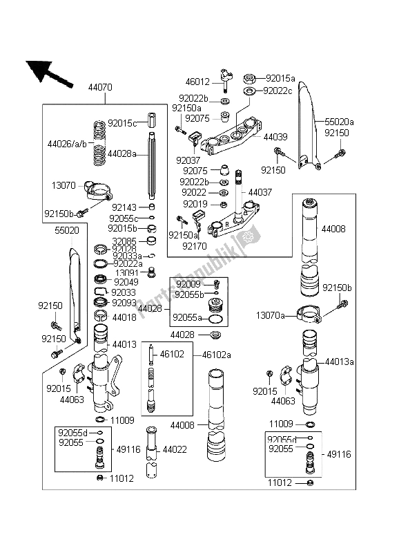 Toutes les pièces pour le Fourche Avant du Kawasaki KX 500 1995