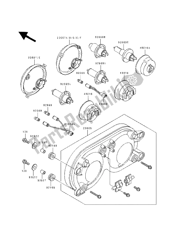 Alle onderdelen voor de Hoofdlamp van de Kawasaki ZXR 750 1992