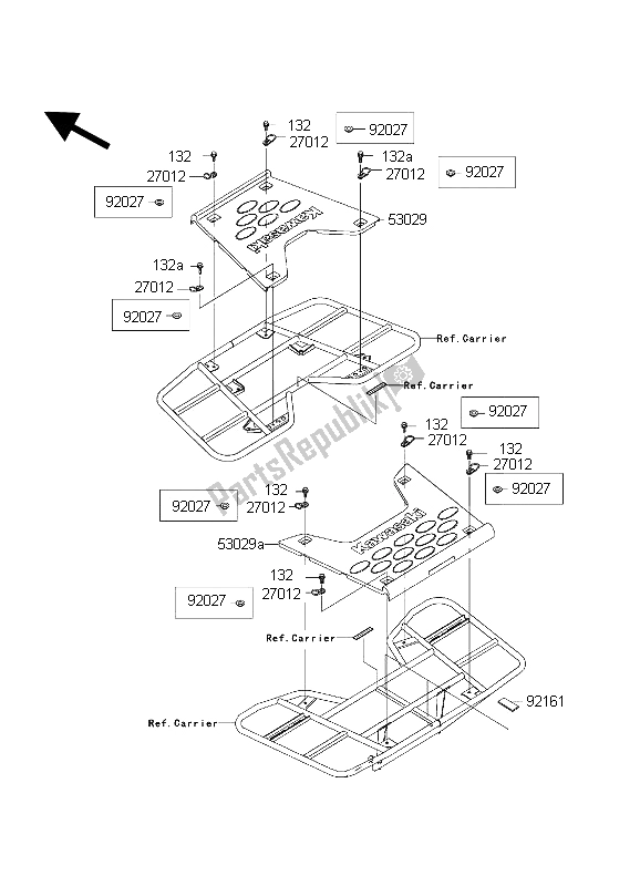 All parts for the Optional Parts (carrier) of the Kawasaki KVF 650 Prairie 2002