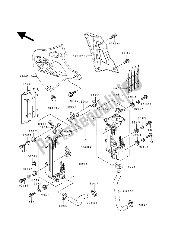 All parts for the Radiator of the Kawasaki KDX 250 1992