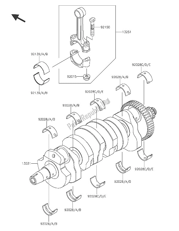 All parts for the Crankshaft of the Kawasaki Z 800 2016