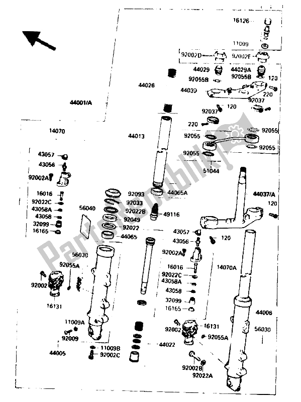 Tutte le parti per il Forcella Anteriore del Kawasaki GPZ 750R 1985