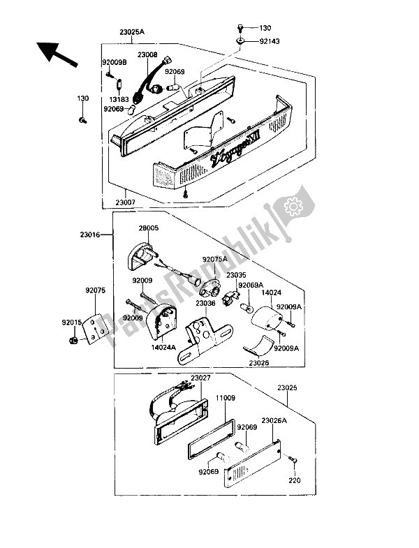 All parts for the Tail Lamp of the Kawasaki Voyager XII 1200 1987