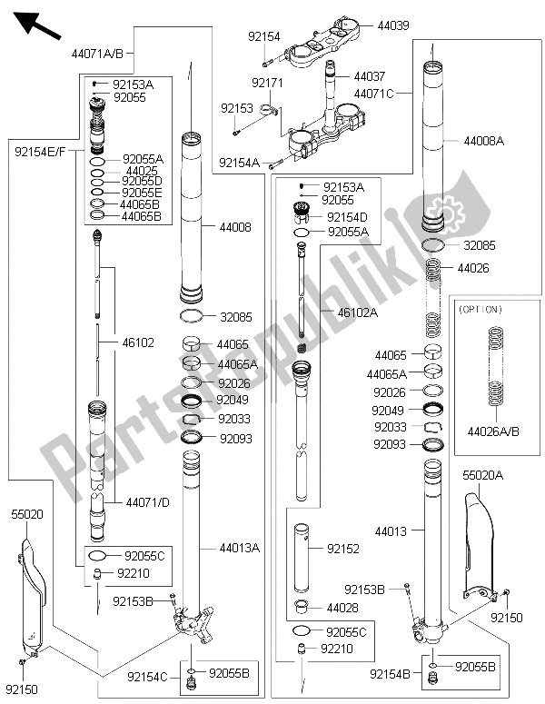 All parts for the Front Fork of the Kawasaki KX 250F 2015