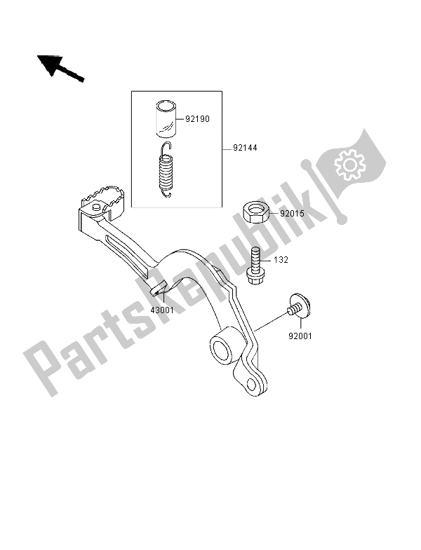 All parts for the Brake Pedal of the Kawasaki KX 500 1996