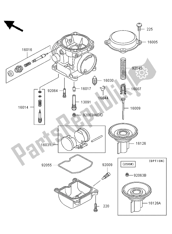 Tutte le parti per il Parti Del Carburatore del Kawasaki ER 5 500 2004