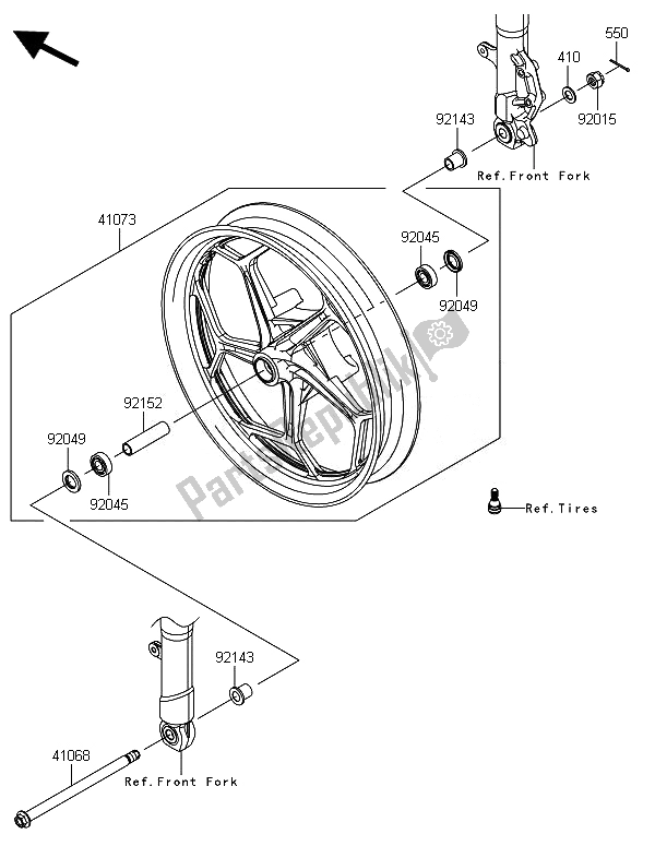 All parts for the Front Hub (1) of the Kawasaki Ninja 300 2014