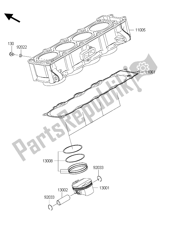 Tutte le parti per il Cilindro E Pistone del Kawasaki Z 800 ABS 2015