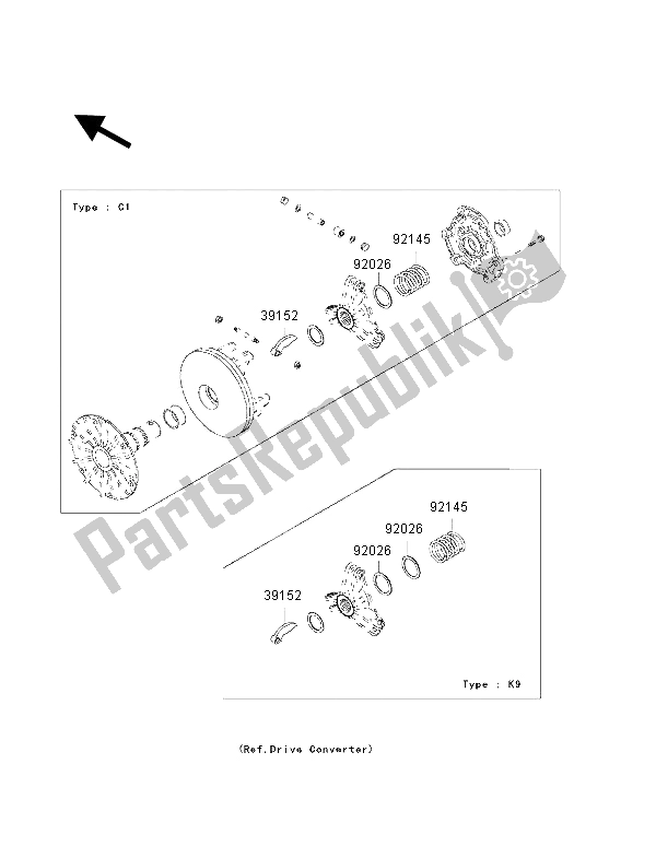 Toutes les pièces pour le Pièces Optionnelles (convertisseur D'entraînement) du Kawasaki KVF 300 2002