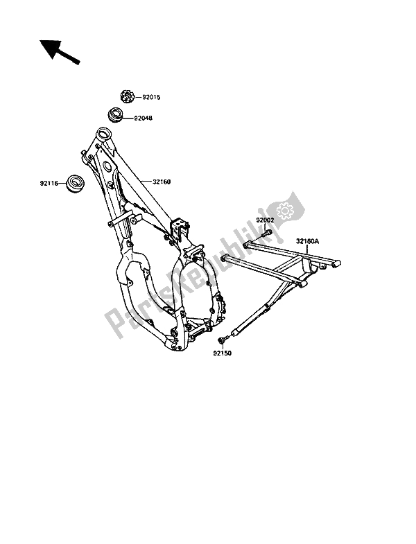 Tutte le parti per il Telaio del Kawasaki KX 125 1989