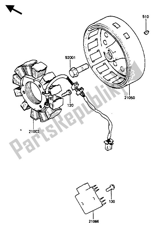 All parts for the Generator of the Kawasaki KLR 250 1985
