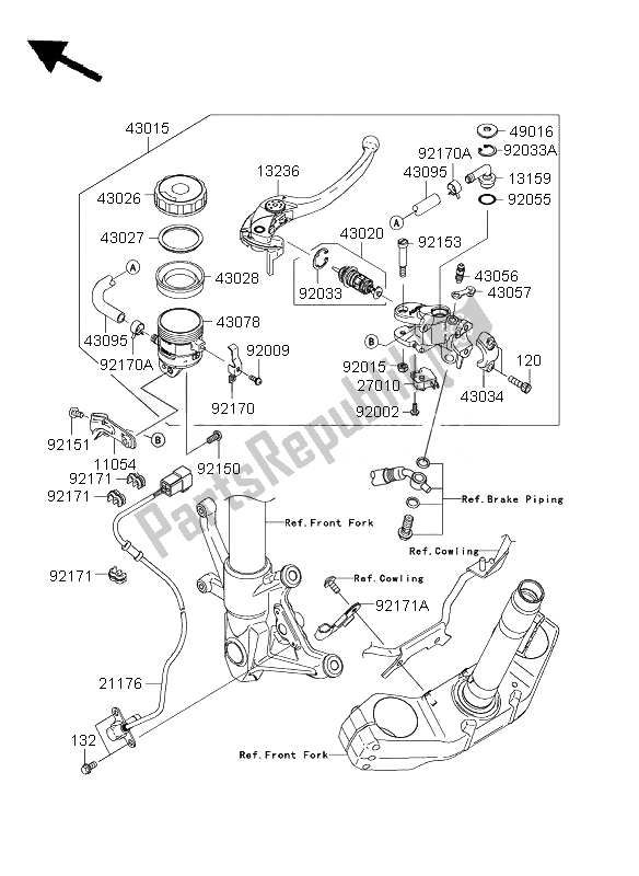 Toutes les pièces pour le Maître-cylindre Avant du Kawasaki Z 1000 ABS 2007