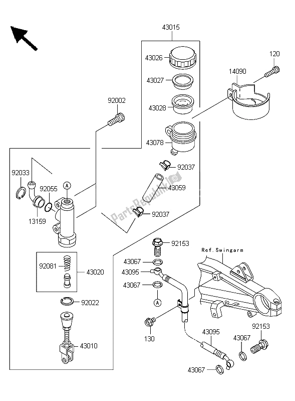 All parts for the Rear Master Cylinder of the Kawasaki ZRX 1200R 2006