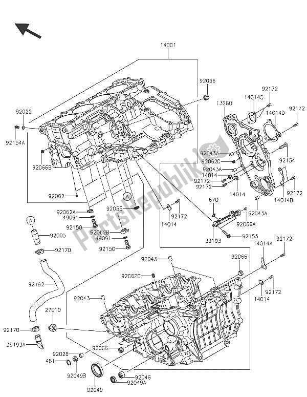 All parts for the Crankcase of the Kawasaki Ninja H2 1000 2016