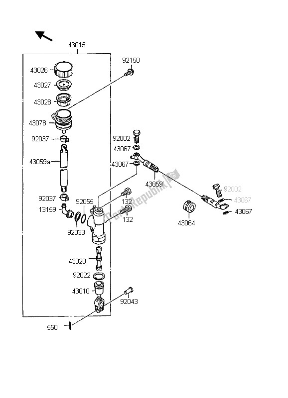 All parts for the Rear Master Cylinder of the Kawasaki KMX 125 1998
