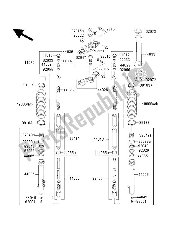 Tutte le parti per il Forcella Anteriore del Kawasaki KMX 125 2001