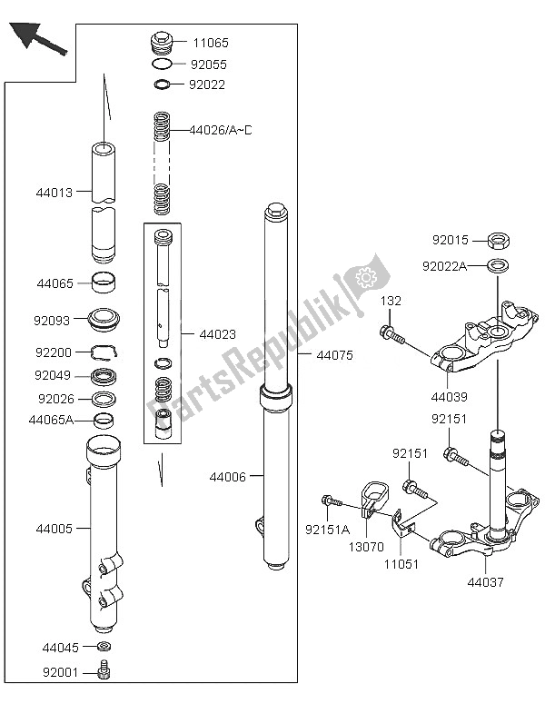 All parts for the Front Fork of the Kawasaki KX 65 2005