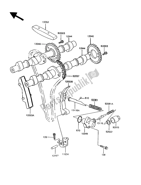 Alle onderdelen voor de Nokkenas (sen) En Spanner van de Kawasaki GT 550 1991