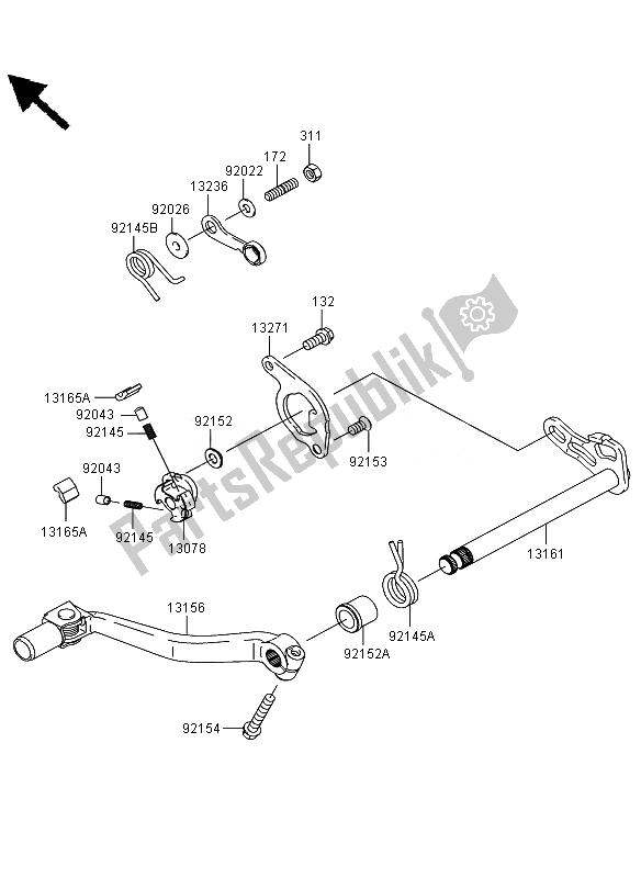 All parts for the Gear Change Mechanism of the Kawasaki KLX 450R 2010
