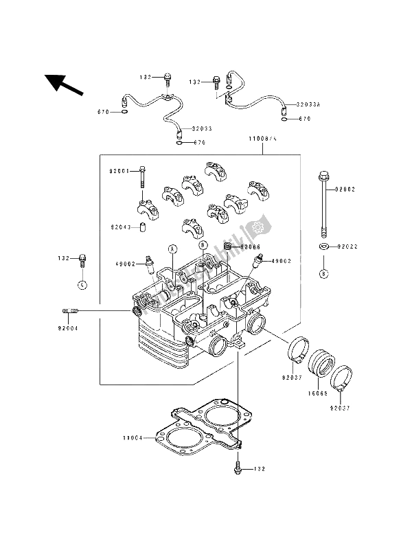 Alle onderdelen voor de Cilinderkop van de Kawasaki KLE 500 1991