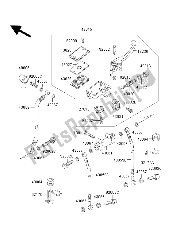 Tutte le parti per il Pompa Freno Anteriore del Kawasaki ZRX 1100 1997