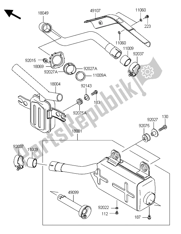 Alle onderdelen voor de Geluiddemper van de Kawasaki KLF 300 4X4 2006