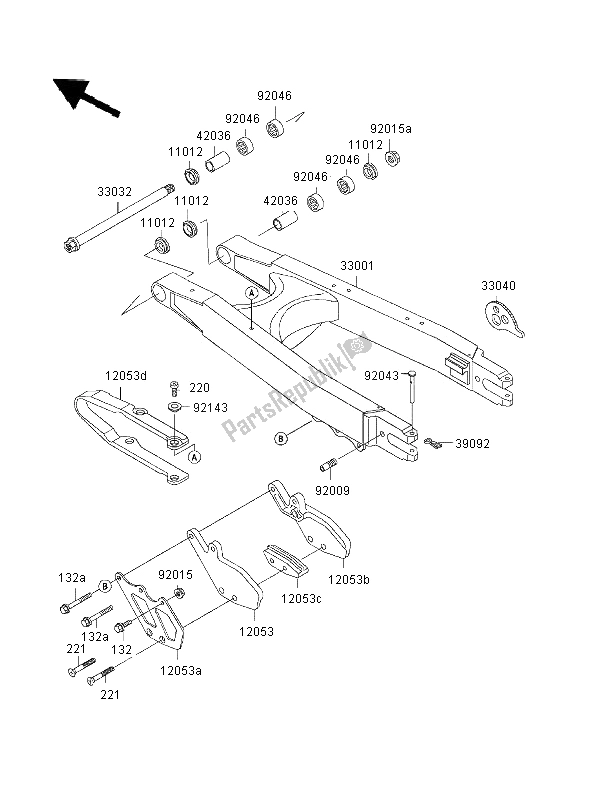 All parts for the Swingarm of the Kawasaki KLX 650R 1996