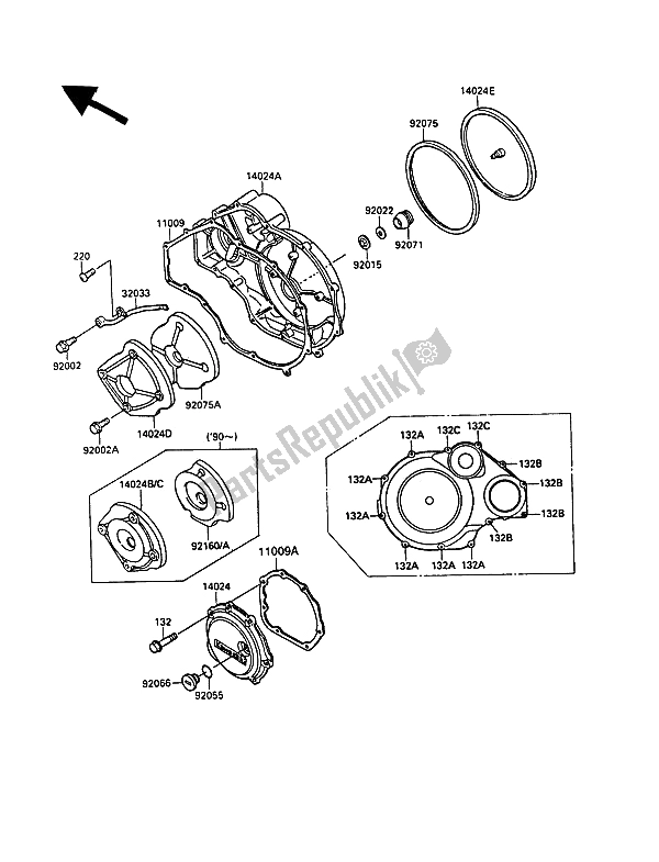 All parts for the Engine Cover of the Kawasaki 1000 GTR 1990