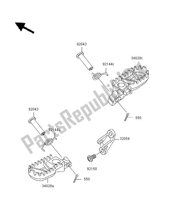 All parts for the Footrests of the Kawasaki KX 500 1996