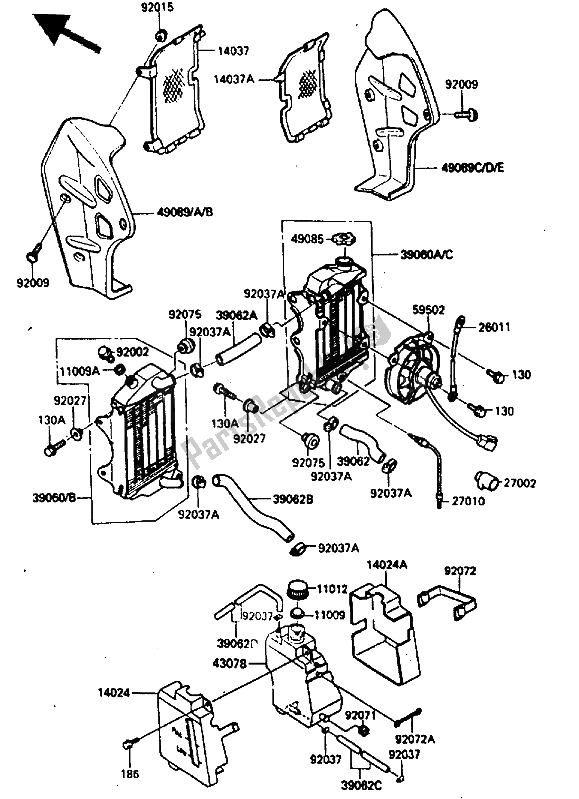 Tutte le parti per il Termosifone del Kawasaki KLR 250 1986