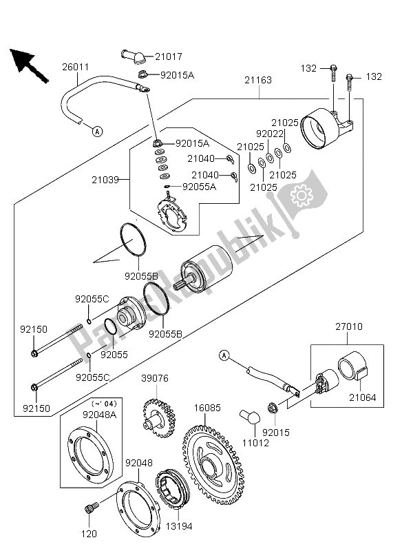 All parts for the Starter Motor of the Kawasaki KVF 360 2003