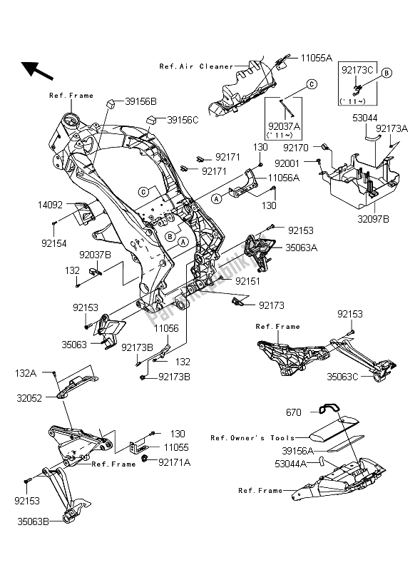 Tutte le parti per il Montaggi Della Struttura del Kawasaki Z 1000 2012