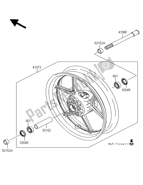 Tutte le parti per il Mozzo Anteriore del Kawasaki Z 1000 SX 2011