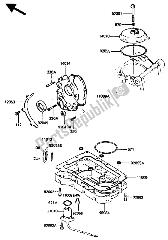 All parts for the Breather Body & Oil Pan of the Kawasaki ZX 400 1987