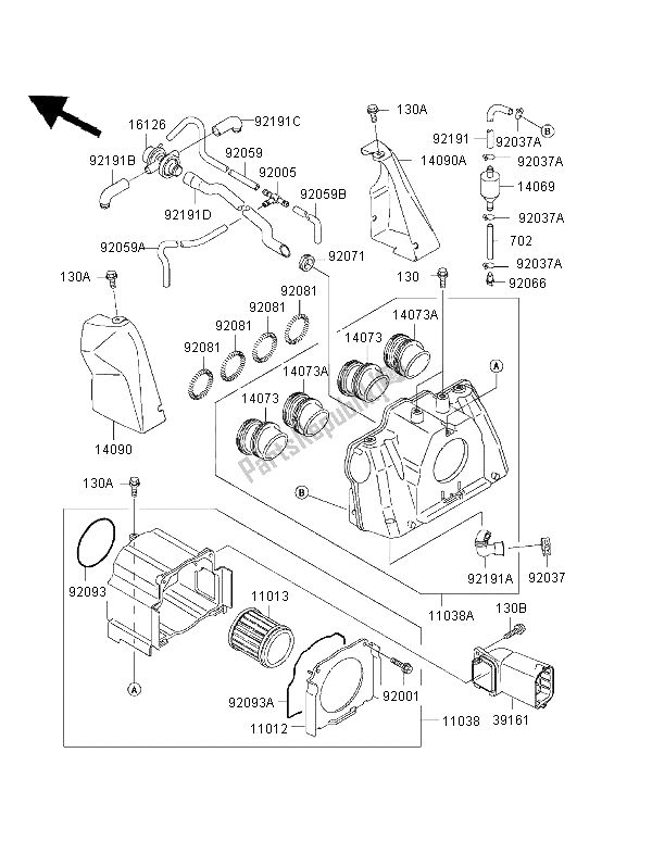 All parts for the Air Cleaner of the Kawasaki ZRX 1100 1997