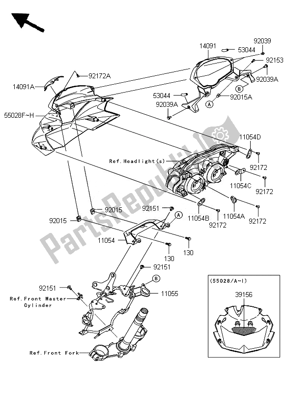 Alle onderdelen voor de Motorkap van de Kawasaki Z 750 ABS 2010