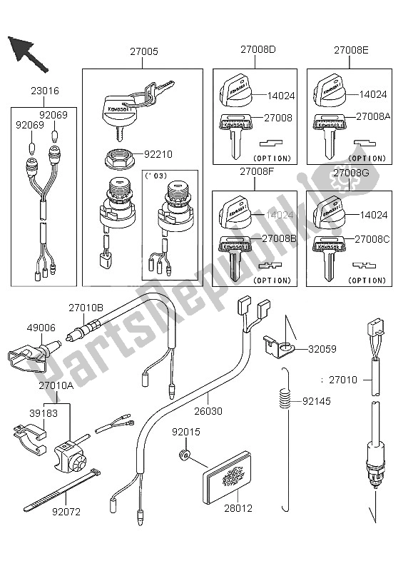 All parts for the Ignition Switch of the Kawasaki KLF 300 4X4 2005