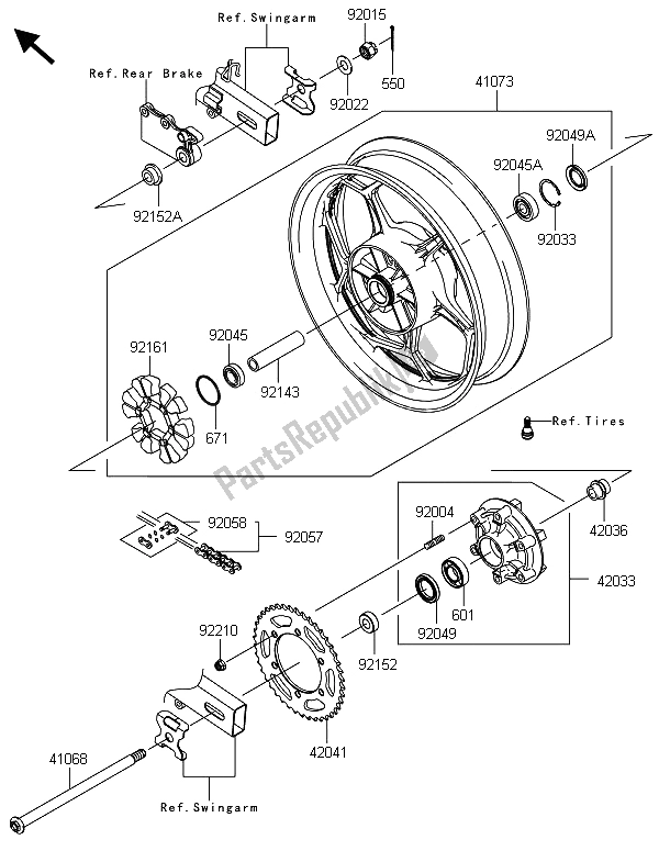 Tutte le parti per il Mozzo Posteriore del Kawasaki Ninja 300 ABS 2013