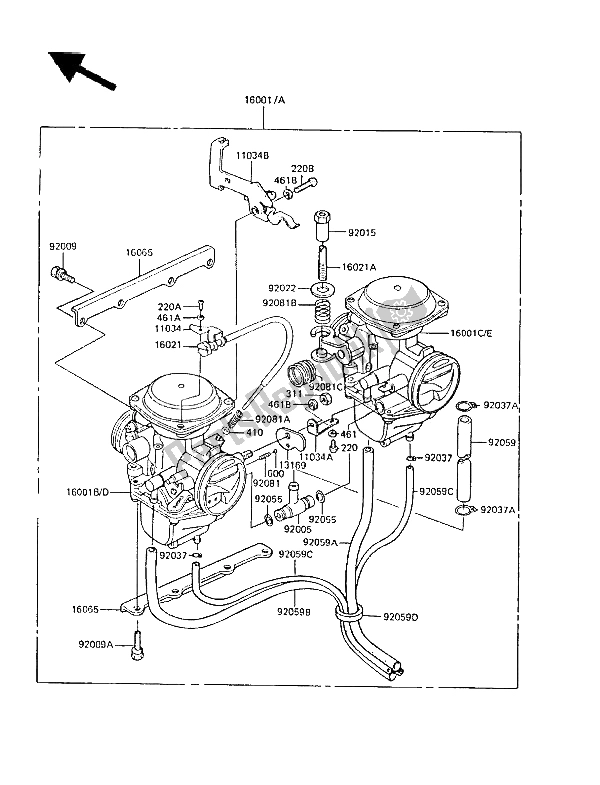Tutte le parti per il Carburatore del Kawasaki GPZ 305 Belt Drive 1986