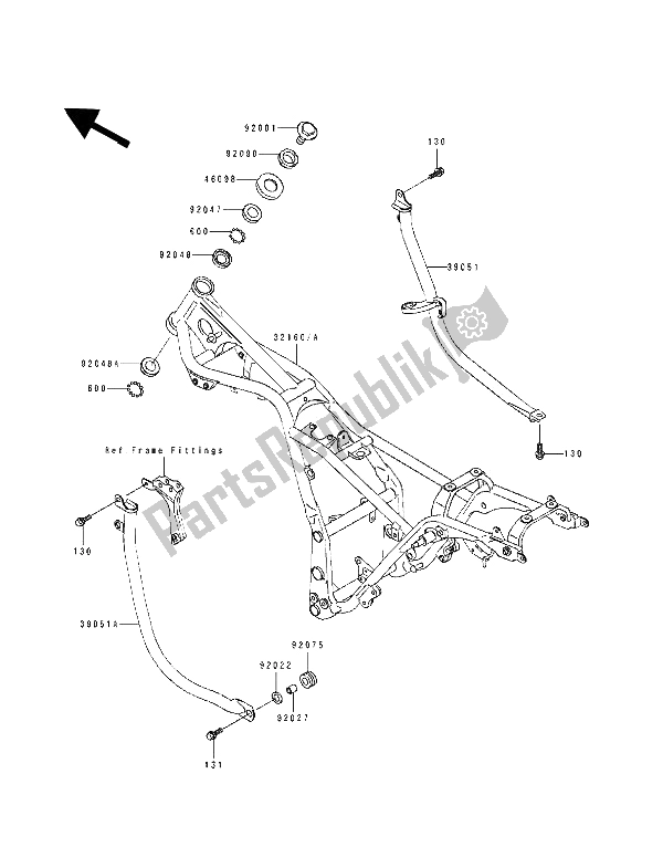 All parts for the Frame of the Kawasaki EL 250D 1992