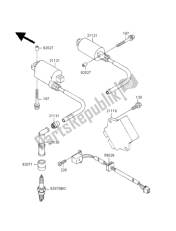 All parts for the Ignition System of the Kawasaki GPZ 500S UK 1998