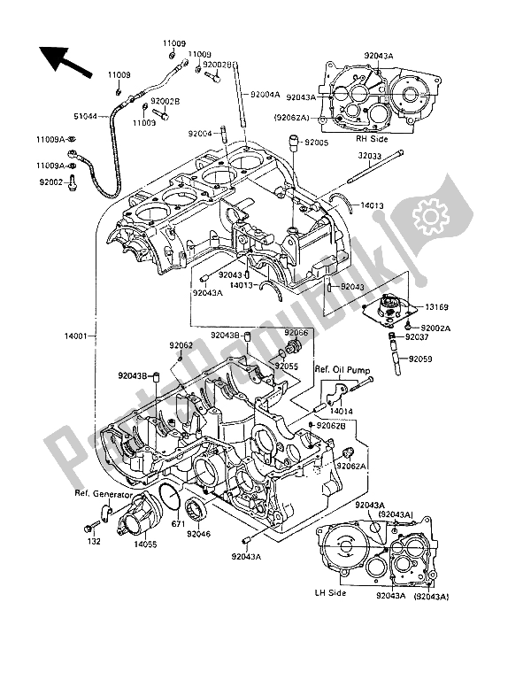 All parts for the Crankcase of the Kawasaki GPZ 600R 1989