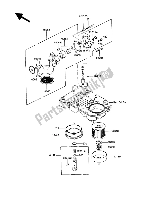 All parts for the Oil Pump of the Kawasaki GPX 600R 1990