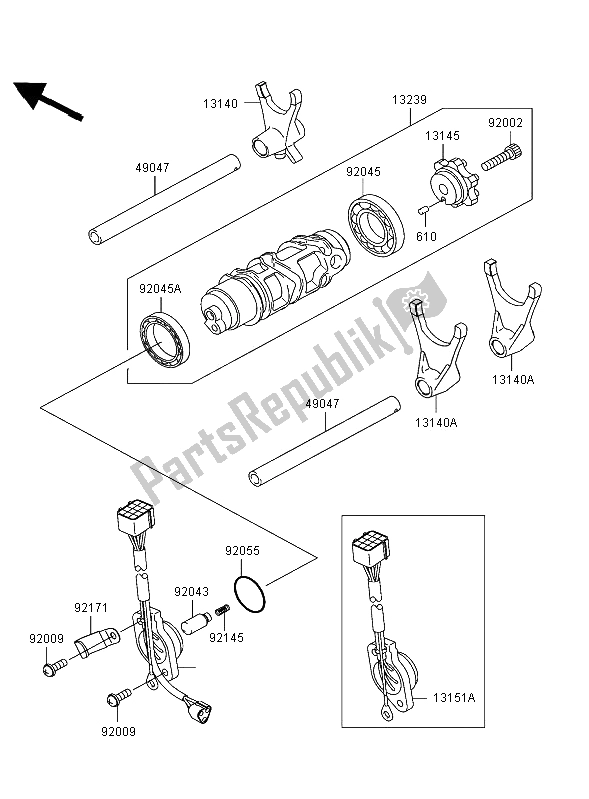 Todas as partes de Tambor De Mudança De Marcha E Garfo De Mudança do Kawasaki Ninja ZX 12R 1200 2002