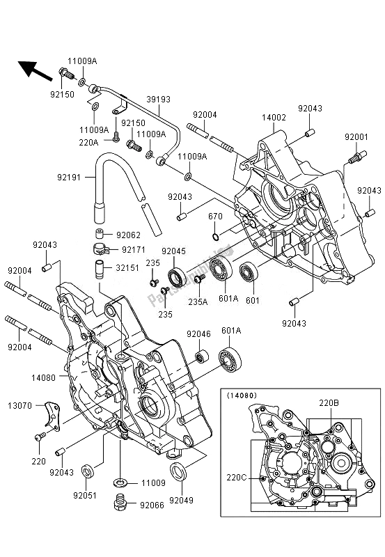 Todas as partes de Bloco Do Motor do Kawasaki KLX 110 2007