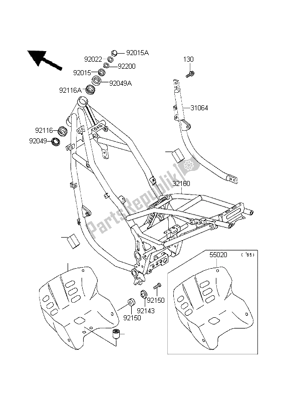 Tutte le parti per il Telaio del Kawasaki KLE 500 1995