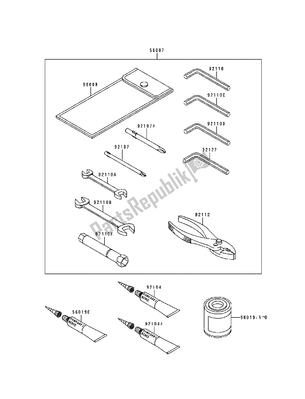 Alle onderdelen voor de Eigenaars Tools van de Kawasaki Zephyr 1100 1993