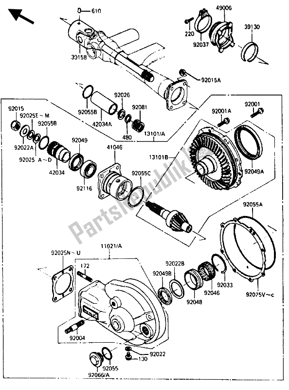 Alle onderdelen voor de Aandrijfas En Eindoverbrenging van de Kawasaki ZL 600 1987